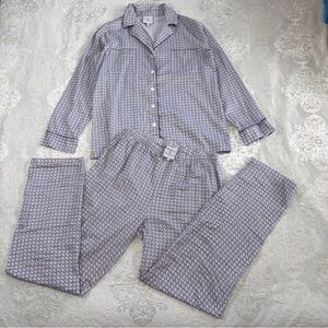 Purple Patterned Women's Pajama Set - Long Sleeve Button-Up